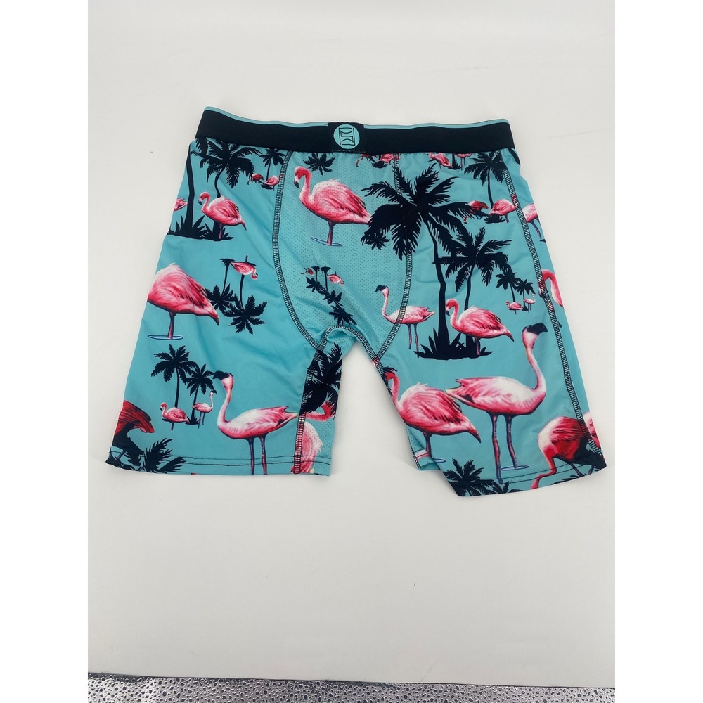 PSD Mens Boxer Briefs Large Flamingo Palm Tree Blue Tropical Underwear L 36-38